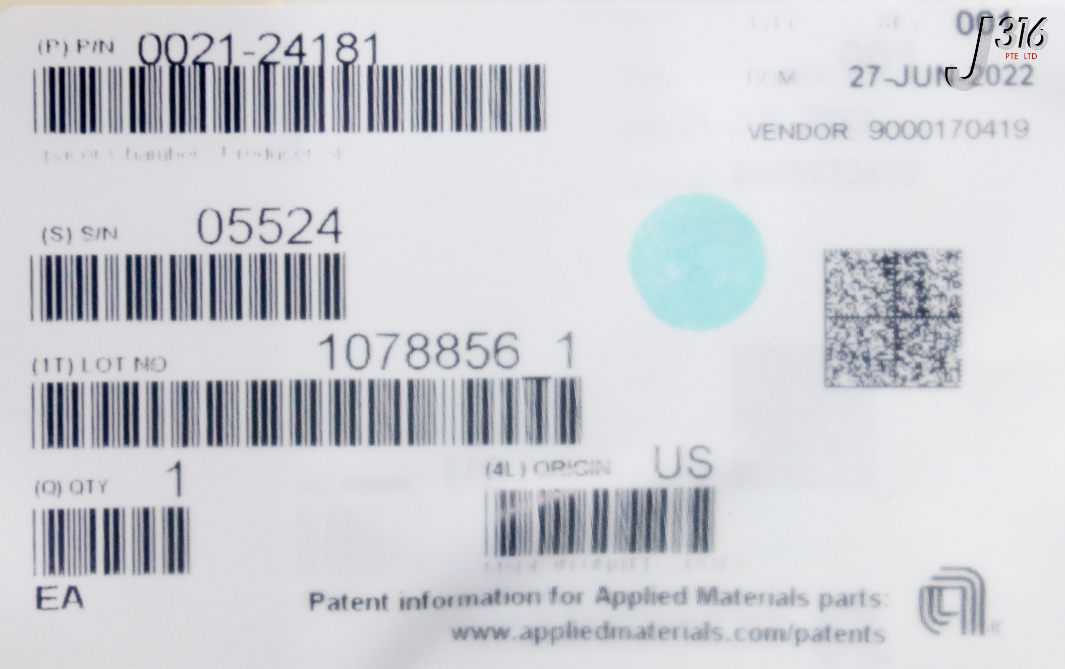 37250 APPLIED MATERIALS SPACER, CHAMBER 1, PRODUCER SE (NEW) 0021